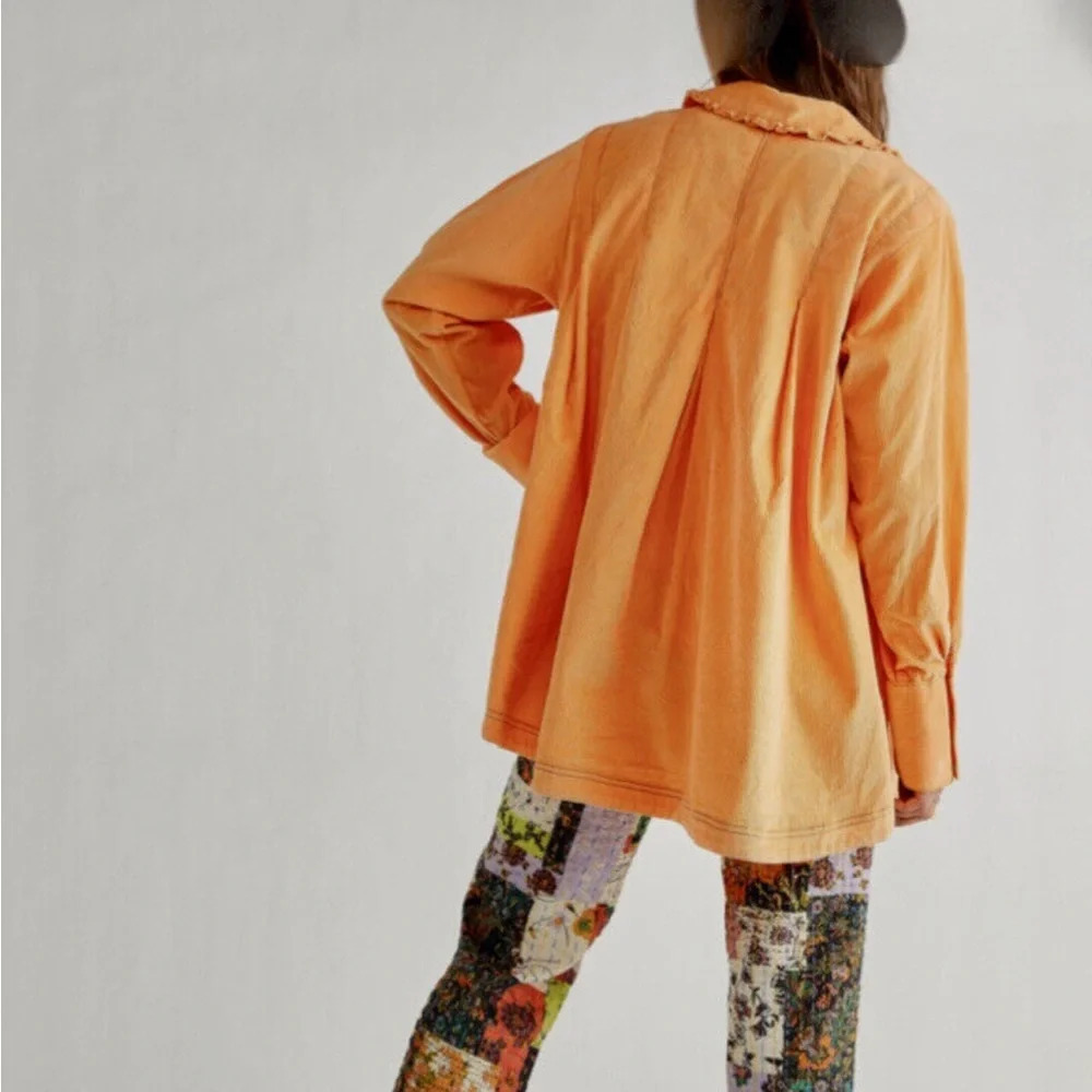 Free People Charlie Cord Buttdown Top Corduroy shirt Oversized Orange small - Picture 6 of 10